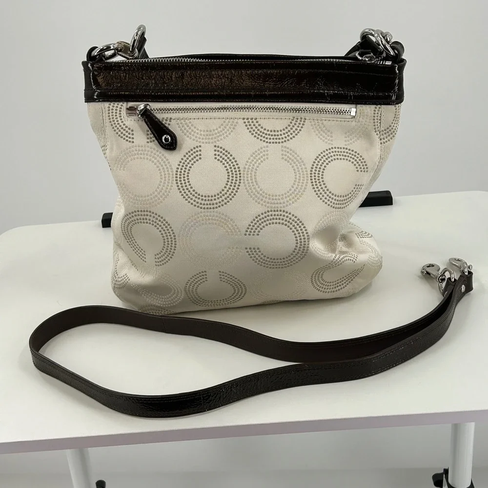 Coach Madison Op Art Dotted C Convertible Shoulder Bag Ivory Brown Canvas